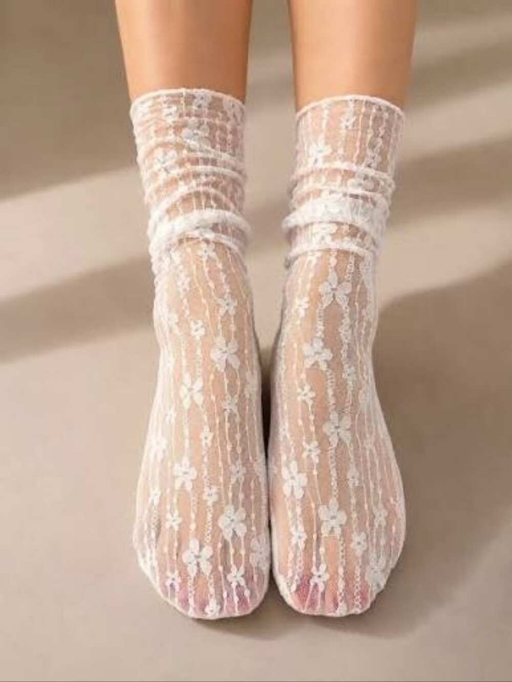 White Lace Sheer Socks Tulle Mesh Sexy Slouch Stocking - Picture 5 of 6